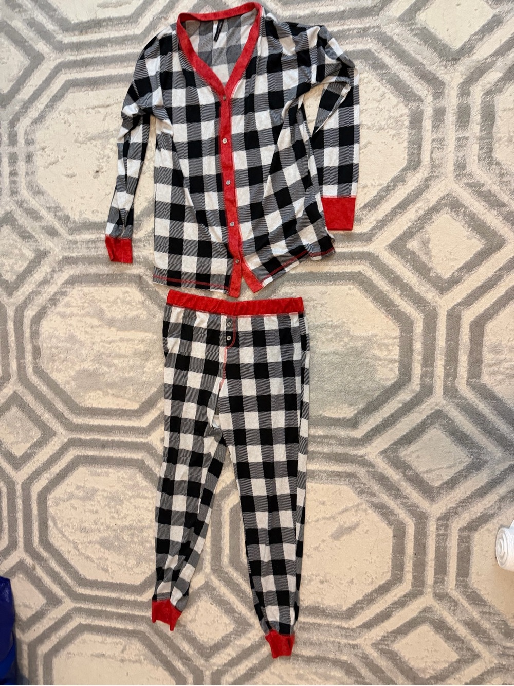 Black & White Buffalo Plaid Pajama Set with Red Trim
